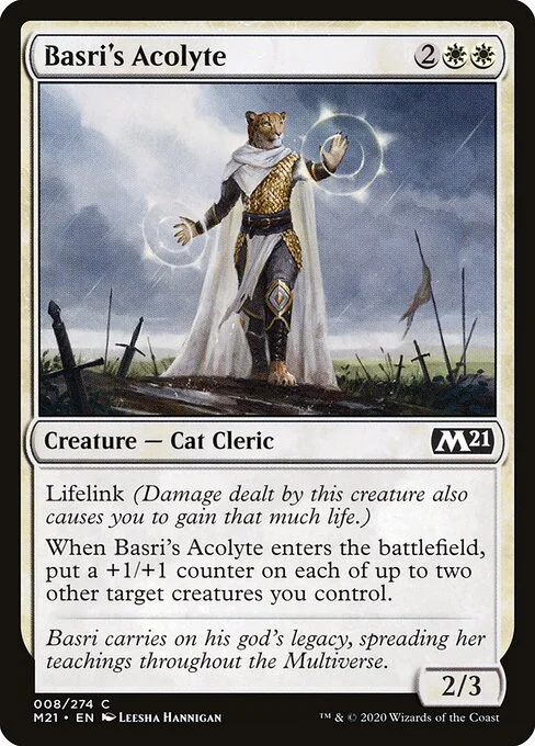 Basri's Acolyte, carta Magic di tipo Creature — Cat Cleric illustrata da Leesha Hannigan