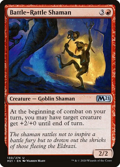 Battle-Rattle Shaman, carta Magic di tipo Creature — Goblin Shaman illustrata da Warren Mahy