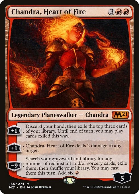 Chandra, Heart of Fire, carta Magic di tipo Legendary Planeswalker — Chandra illustrata da Josu Hernaiz
