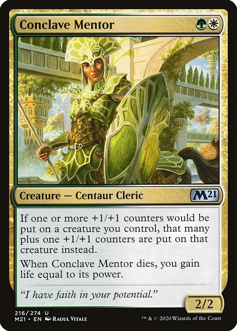 Conclave Mentor, carta Magic di tipo Creature — Centaur Cleric illustrata da Raoul Vitale