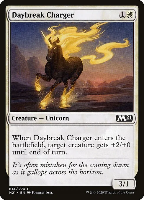 Daybreak Charger, carta Magic di tipo Creature — Unicorn illustrata da Forrest Imel