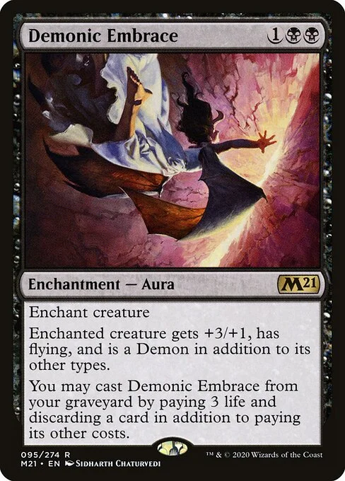 Demonic Embrace, carta Magic di tipo Enchantment — Aura illustrata da Sidharth Chaturvedi