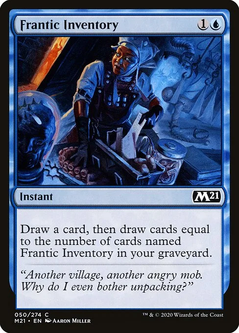 Frantic Inventory, carta Magic di tipo Instant illustrata da Aaron Miller