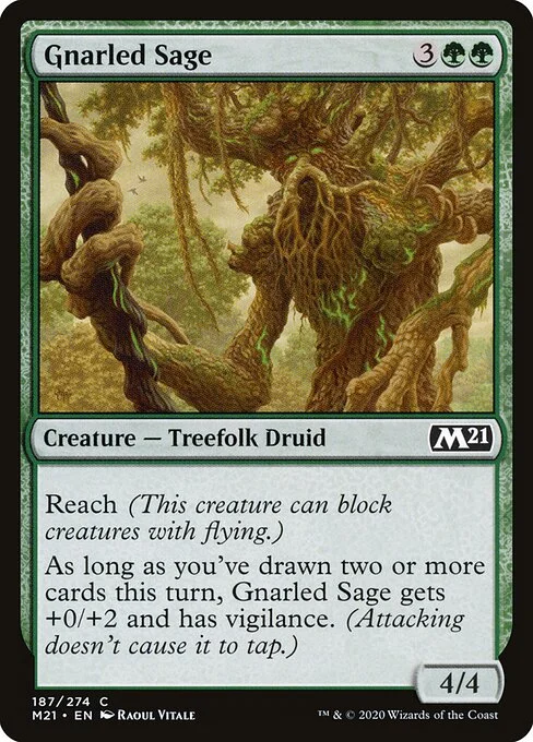 Gnarled Sage, carta Magic di tipo Creature — Treefolk Druid illustrata da Raoul Vitale