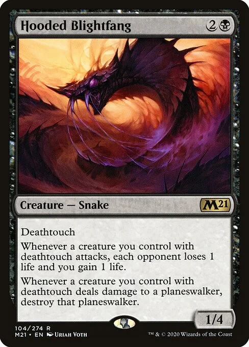 Hooded Blightfang, carta Magic di tipo Creature — Snake illustrata da Uriah Voth