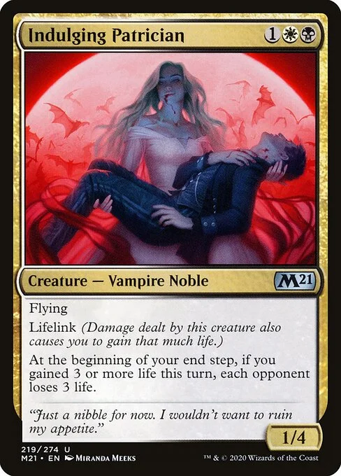 Indulging Patrician, carta Magic di tipo Creature — Vampire Noble illustrata da Miranda Meeks