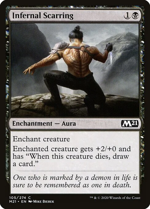 Infernal Scarring, carta Magic di tipo Enchantment — Aura illustrata da Mike Bierek