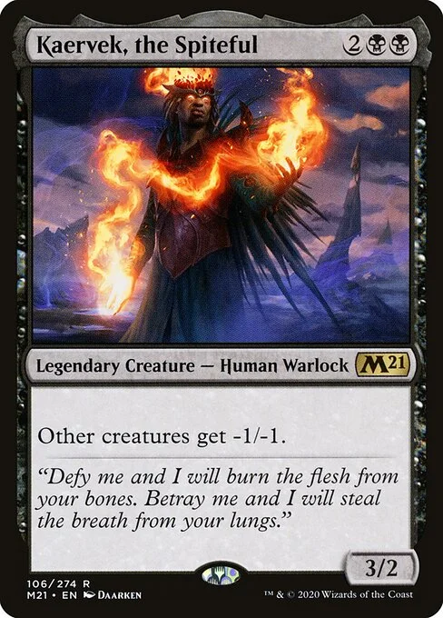 Kaervek, the Spiteful, carta Magic di tipo Legendary Creature — Human Warlock illustrata da Daarken