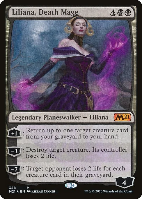 Liliana, Death Mage, carta Magic di tipo Legendary Planeswalker — Liliana illustrata da Kieran Yanner
