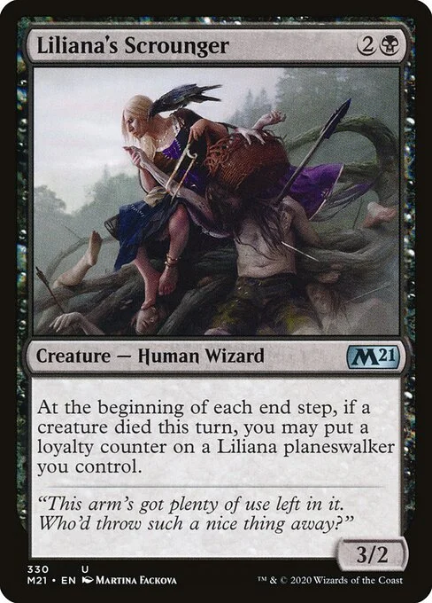 Liliana's Scrounger, carta Magic di tipo Creature — Human Wizard illustrata da Martina Fačková