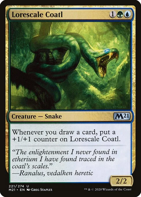 Lorescale Coatl, carta Magic di tipo Creature — Snake illustrata da Greg Staples
