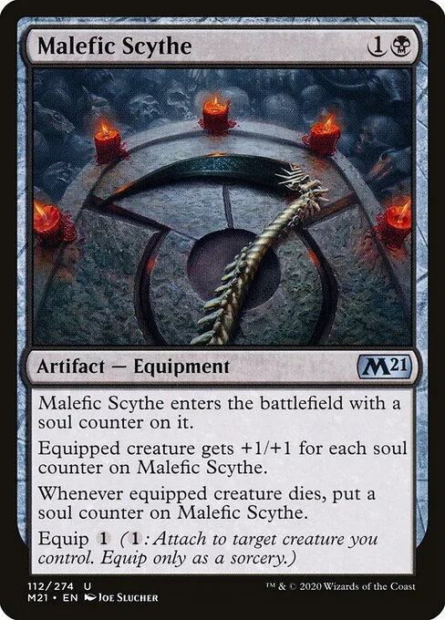 Malefic Scythe, carta Magic di tipo Artifact — Equipment illustrata da Joe Slucher