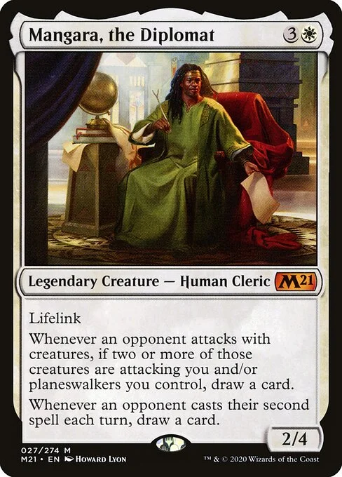 Mangara, the Diplomat, carta Magic di tipo Legendary Creature — Human Cleric illustrata da Howard Lyon
