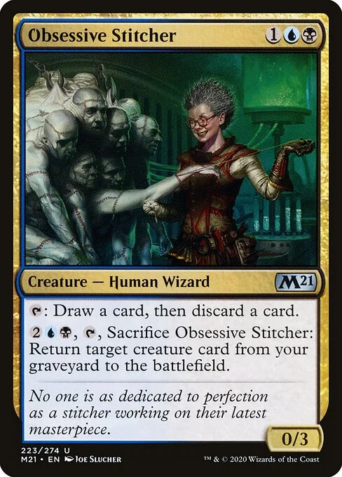 Obsessive Stitcher, carta Magic di tipo Creature — Human Wizard illustrata da Joe Slucher