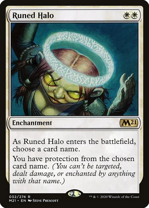 Runed Halo, carta Magic di tipo Enchantment illustrata da Steve Prescott