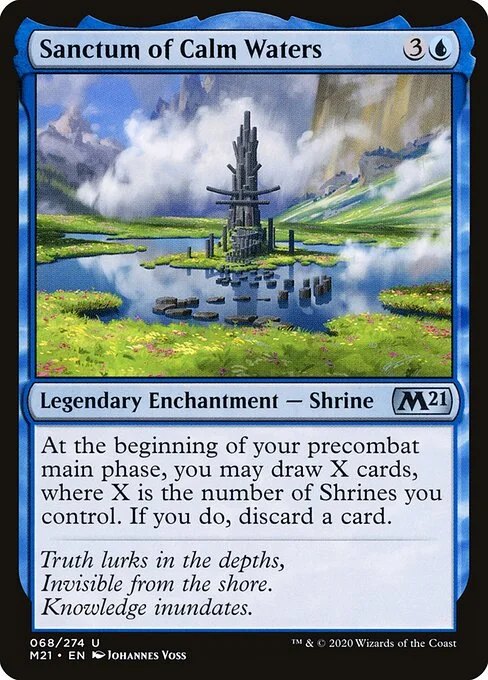 Sanctum of Calm Waters, carta Magic di tipo Legendary Enchantment — Shrine illustrata da Johannes Voss