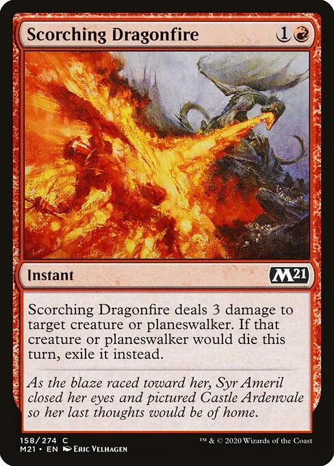 Scorching Dragonfire, carta Magic di tipo Instant illustrata da Eric Velhagen