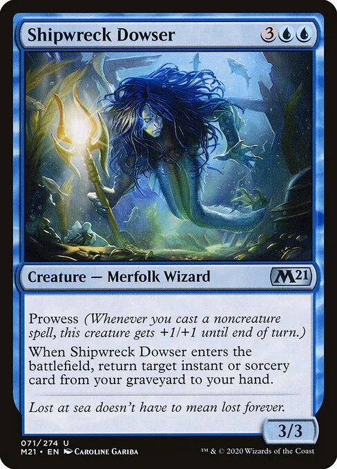 Shipwreck Dowser, carta Magic di tipo Creature — Merfolk Wizard illustrata da Caroline Gariba