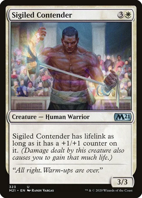 Sigiled Contender, carta Magic di tipo Creature — Human Warrior illustrata da Randy Vargas
