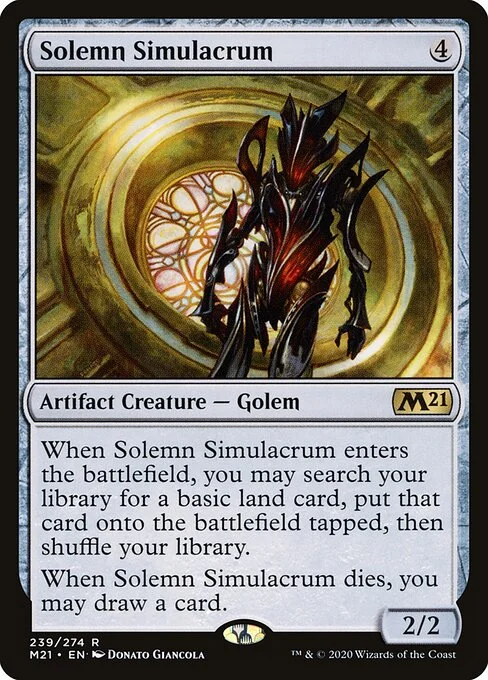 Solemn Simulacrum, carta Magic di tipo Artifact Creature — Golem illustrata da Donato Giancola