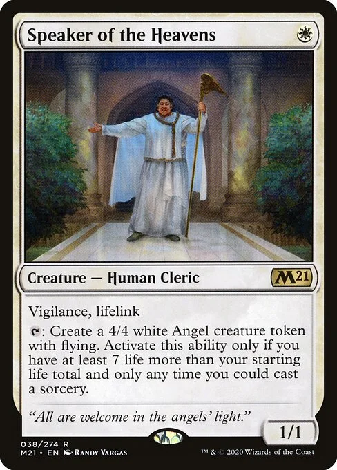 Speaker of the Heavens, carta Magic di tipo Creature — Human Cleric illustrata da Randy Vargas
