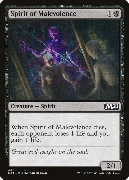 Spirit of Malevolence, carta Magic di tipo Creature — Spirit illustrata da Josu Hernaiz
