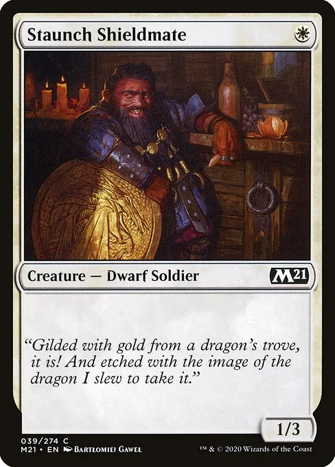 Staunch Shieldmate, carta Magic di tipo Creature — Dwarf Soldier illustrata da Bartłomiej Gaweł