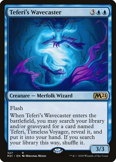 Teferi's Wavecaster, carta Magic di tipo Creature — Merfolk Wizard illustrata da Miranda Meeks