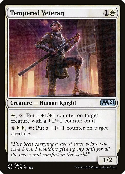 Tempered Veteran, carta Magic di tipo Creature — Human Knight illustrata da Izzy