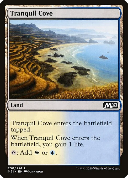 Tranquil Cove, carta Magic di tipo Land illustrata da John Avon