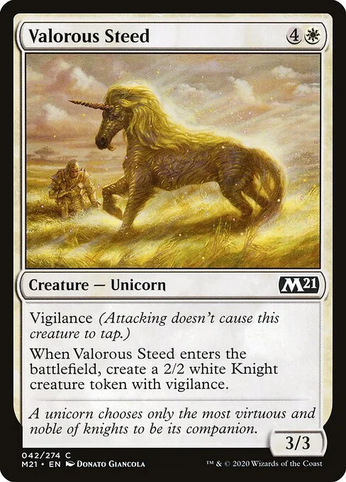 Valorous Steed, carta Magic di tipo Creature — Unicorn illustrata da Donato Giancola