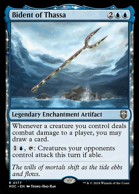 Bident of Thassa, carta Magic di tipo Legendary Enchantment Artifact illustrata da Yeong-Hao Han