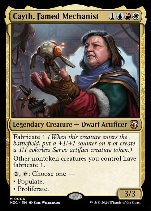 Cayth, Famed Mechanist, carta Magic di tipo Legendary Creature — Dwarf Artificer illustrata da Eric Wilkerson