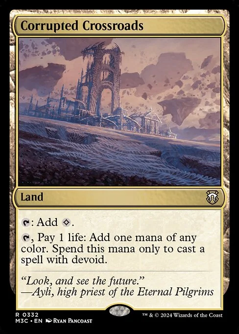 Corrupted Crossroads, carta Magic di tipo Land illustrata da Ryan Pancoast