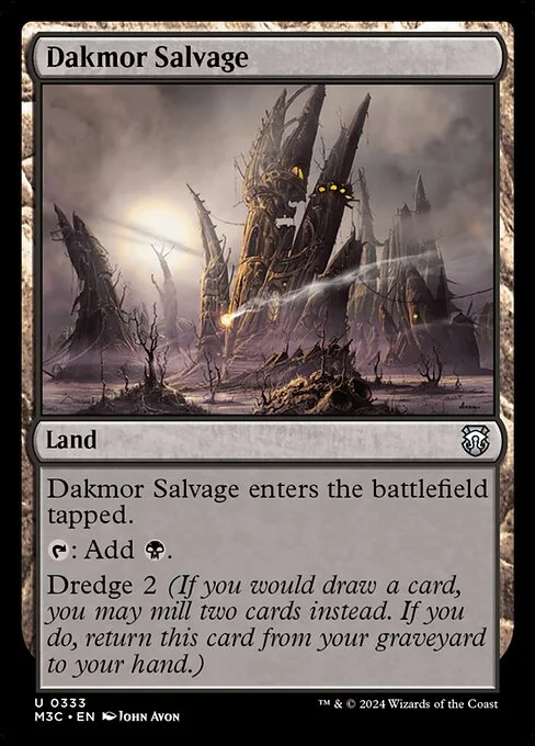 Dakmor Salvage, carta Magic di tipo Land illustrata da John Avon