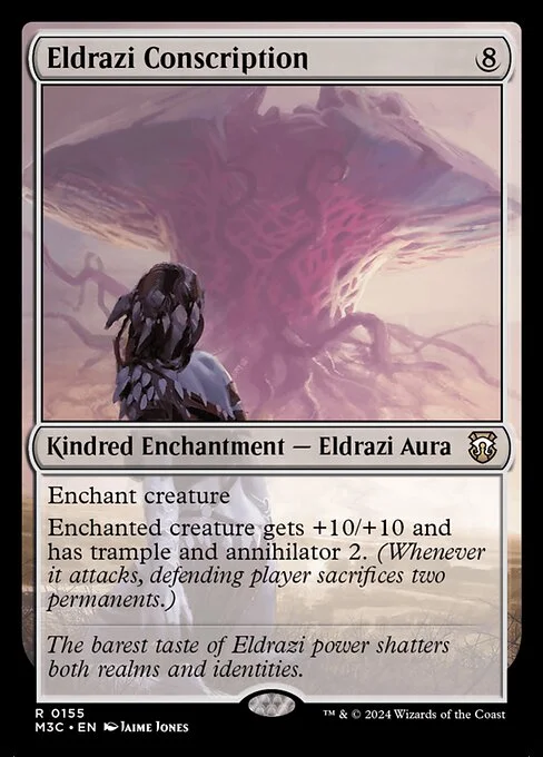 Eldrazi Conscription, carta Magic di tipo Kindred Enchantment — Eldrazi Aura illustrata da Jaime Jones