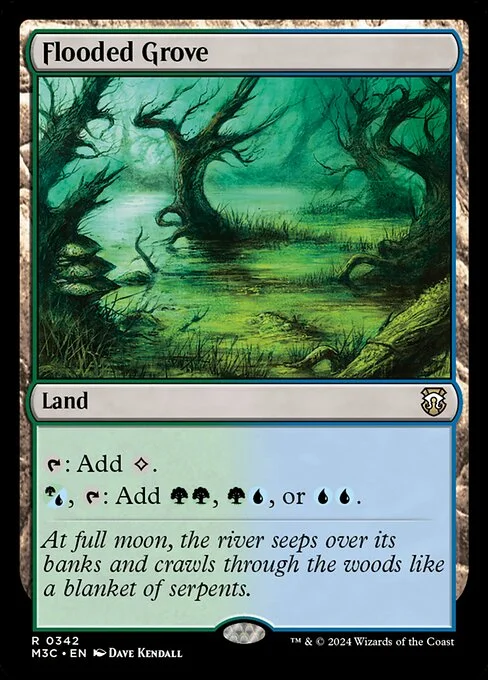 Flooded Grove, carta Magic di tipo Land illustrata da Dave Kendall