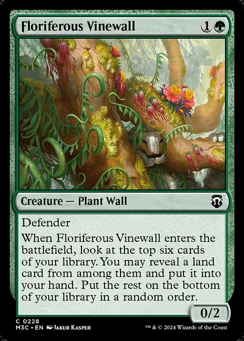 Floriferous Vinewall, carta Magic di tipo Creature — Plant Wall illustrata da Jakub Kasper
