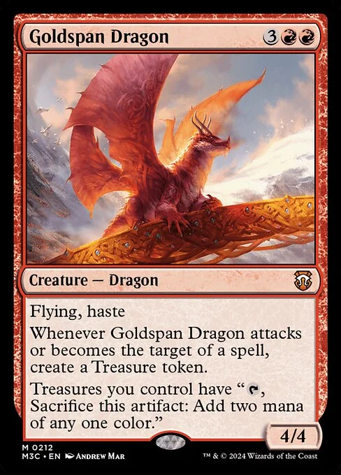 Goldspan Dragon, carta Magic di tipo Creature — Dragon illustrata da Andrew Mar