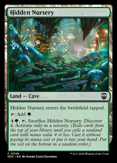 Hidden Nursery, carta Magic di tipo Land — Cave illustrata da Álvaro Calvo Escudero