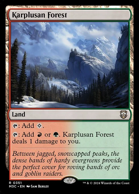 Karplusan Forest, carta Magic di tipo Land illustrata da Sam Burley