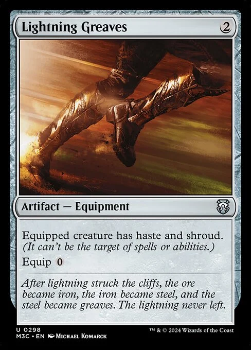Lightning Greaves, carta Magic di tipo Artifact — Equipment illustrata da Michael Komarck