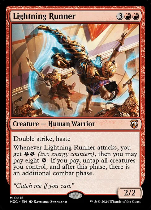 Lightning Runner, carta Magic di tipo Creature — Human Warrior illustrata da Raymond Swanland