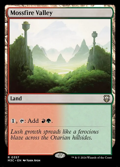 Mossfire Valley, carta Magic di tipo Land illustrata da John Avon