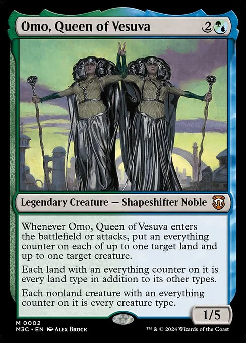 Omo, Queen of Vesuva, carta Magic di tipo Legendary Creature — Shapeshifter Noble illustrata da Alex Brock
