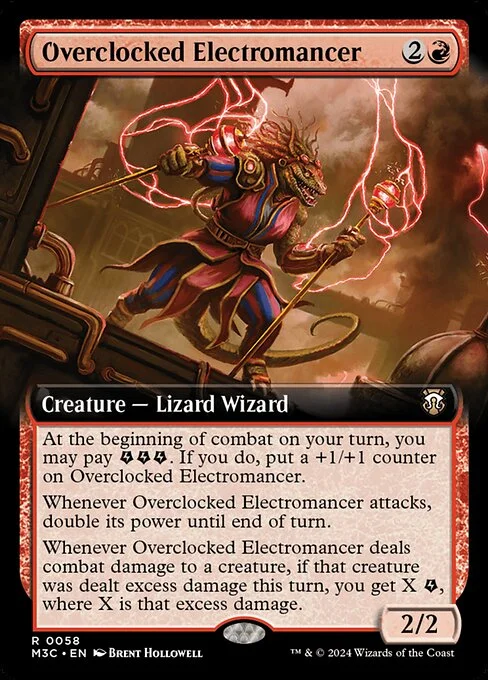 Overclocked Electromancer, carta Magic di tipo Creature — Lizard Wizard illustrata da Brent Hollowell