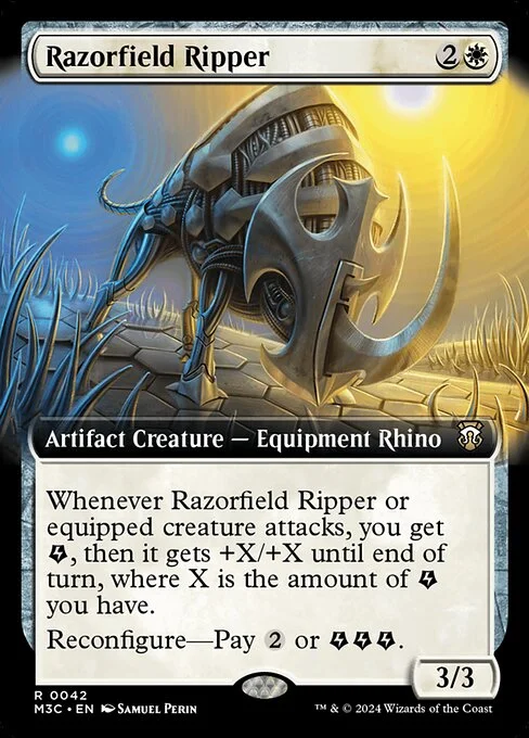 Razorfield Ripper, carta Magic di tipo Artifact Creature — Equipment Rhino illustrata da Samuel Perin