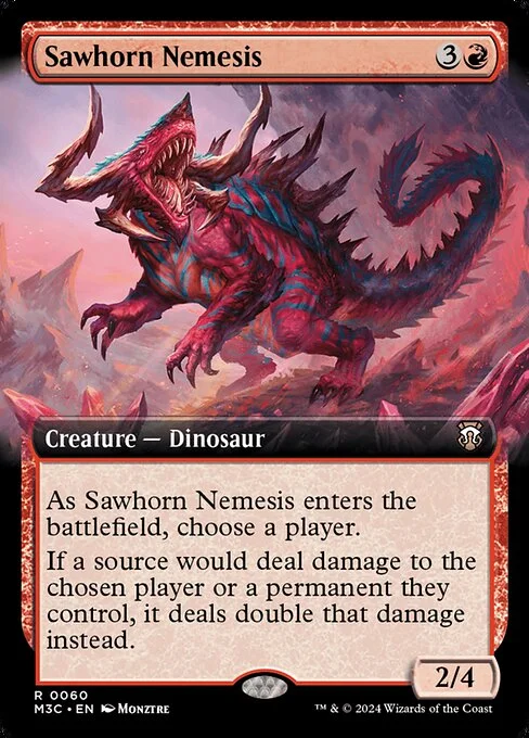 Sawhorn Nemesis, carta Magic di tipo Creature — Dinosaur illustrata da Monztre