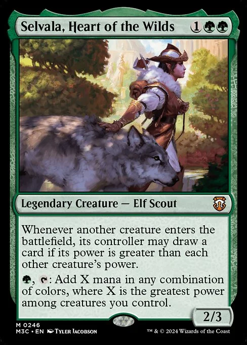 Selvala, Heart of the Wilds, carta Magic di tipo Legendary Creature — Elf Scout illustrata da Tyler Jacobson