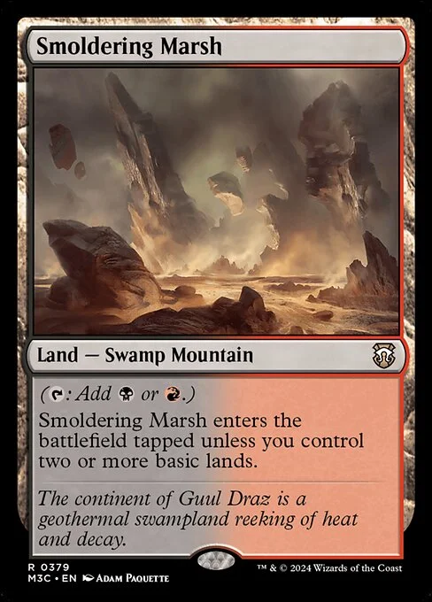 Smoldering Marsh, carta Magic di tipo Land — Swamp Mountain illustrata da Adam Paquette
